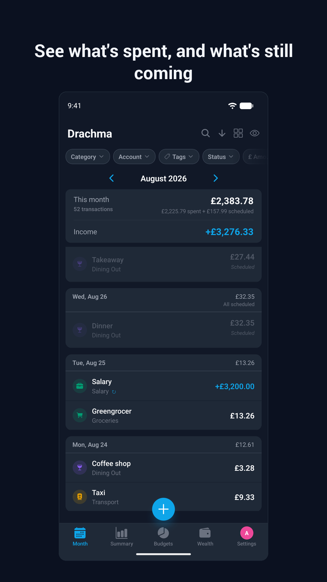 Monthly transaction view